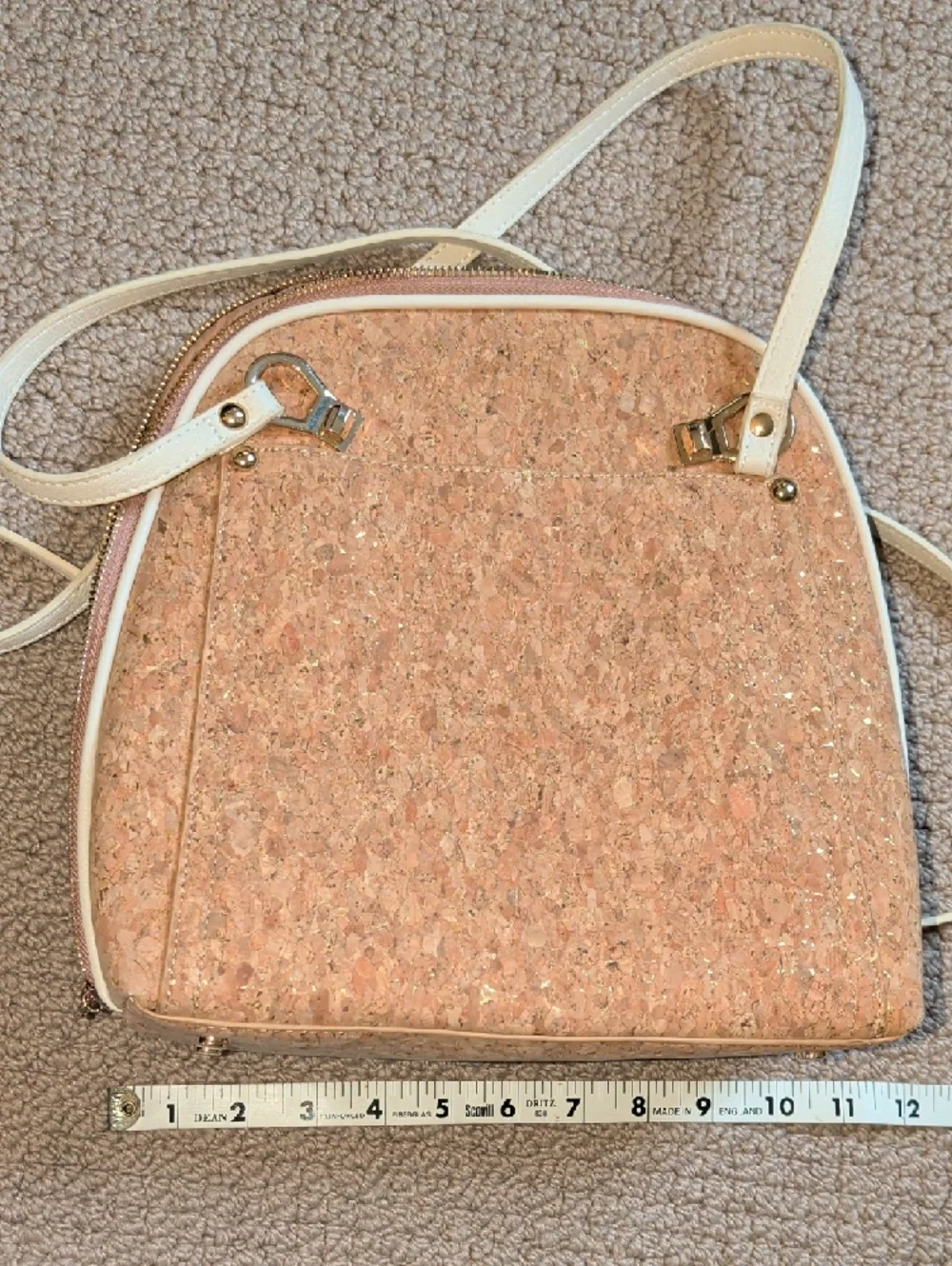 Beige Cork With Gold Flecks Mini Backpack with Cream Trim